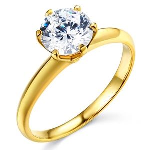 1CT 14k yellow gold  Cubic Zirconia Solitaire Ring